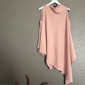 NWT Gracia Nude Beige Asymmetrical Blouse Top Button Shoulder Sleeveless Dressy